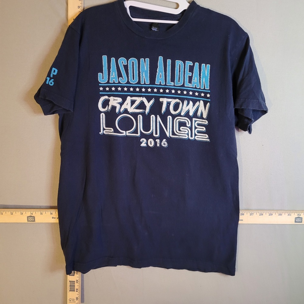 Jason Aldean Crazy Town Lounge 2016 VIP Tour Shirt Mens Medium Navy Blue Tultex